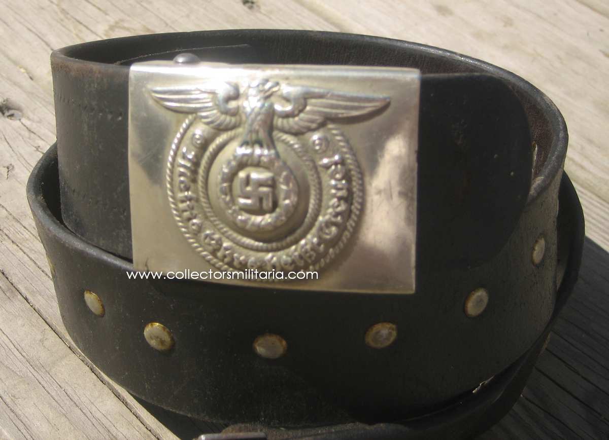 A Very Nice Early Nickel Silver SS EM/NCO Belt Buckle With Original Belt